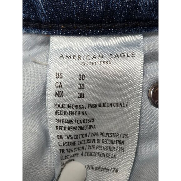 American Eagle AirFlex Mens Distressed Denim Shorts Size 30 Medium Wash Raw Hem - Picture 3 of 4